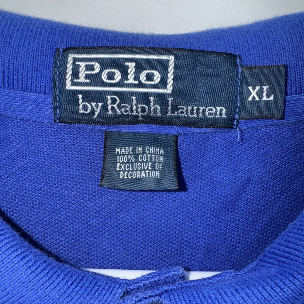 Polo Ralph Lauren Blue Short Sleeve Polo Shirt Large Orang Pony Size XL Vintage
